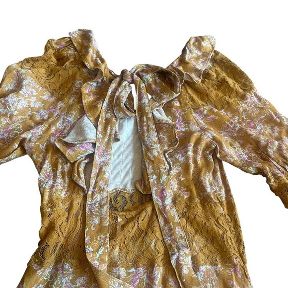 Free People Lucie Mini Dress Golden Coin Combo Floral Print Lace Size 8 Women's - Picture 11 of 15